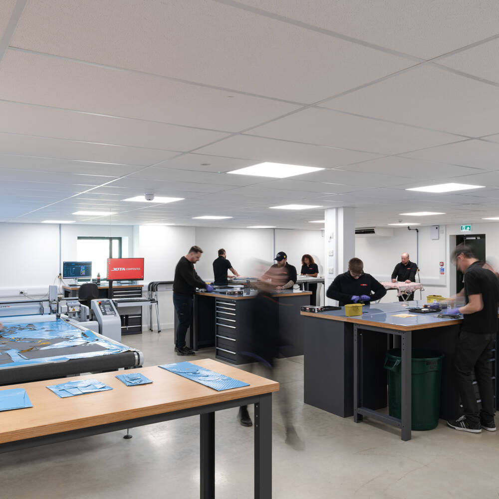 Operating from our brand-new 15,000 sq ft manufacturing facility in Carterton, West Oxfordshire, we support a workforce of skilled professionals equipped with advanced tools. Jota Composites Inside