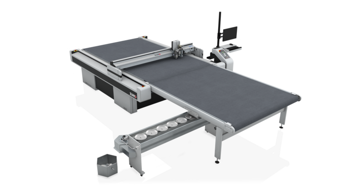 Ilustración de la limpieza de la cinta transportadora en una cortadora digital Zünd G3