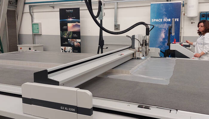 A core competency of Thales Alenia Space is manufacturing structures such as those used in service modules. A Zünd G3 XL-3200 cutter is used to cut the components. Thales-Alenia-Space-(3)