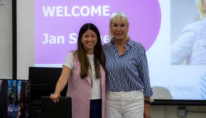 Prof. Alda Escobar, RCC Adjunct Professor of Graphic Design; Jan Steiner, RCC Printing Program Donor/RCCD Foundation Board Member (R). Jan Steiner - RCC Packaging Class - 01