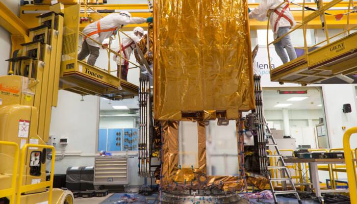 Component of the second-generation COSMO-SkyMed during assembly at Thales Alenia Space (photo courtesy of Thales Alenia Space) Thales-Alenia-Space_(6)