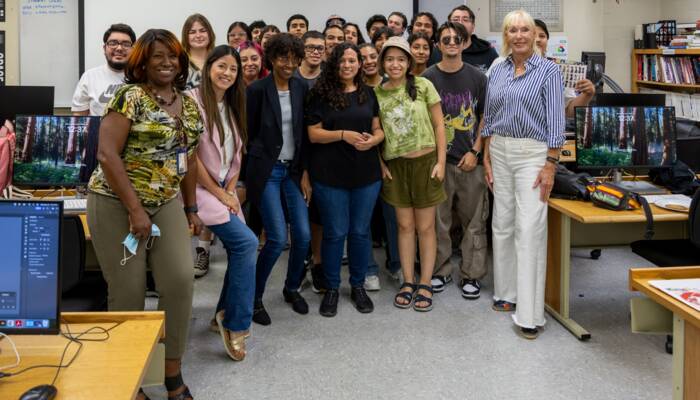 Applied Digital Media & Printing Program class with Prof. Alda Escobar (Front row, 2nd from L) and benefactor Jan Steiner (Front row, far R). Jan Steiner - RCC Packaging Class - 02